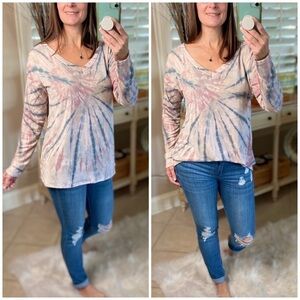 Tie Dye V-Neck Long Sleeve Floaty Pale Pink 5120